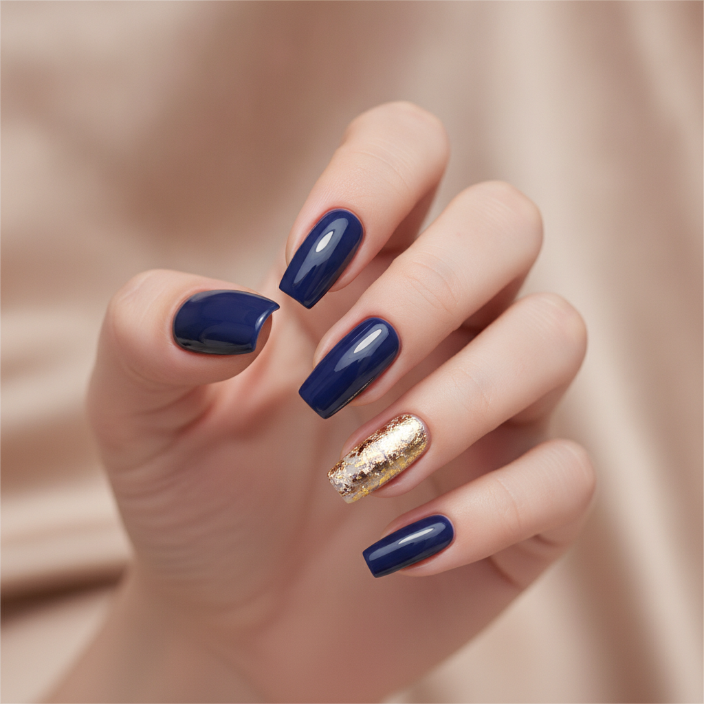 Navy with gold foil accents