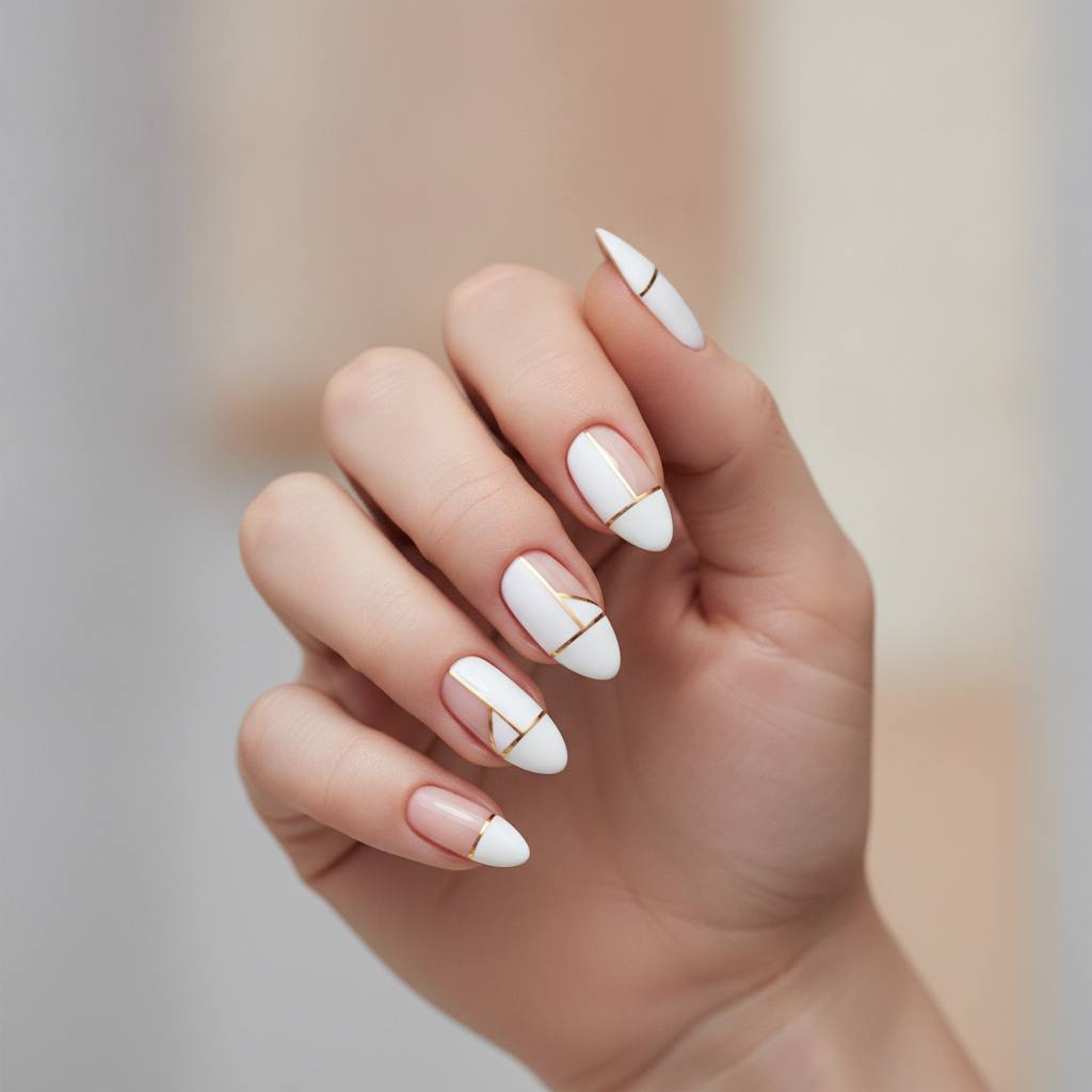 Negative-space white with gold line