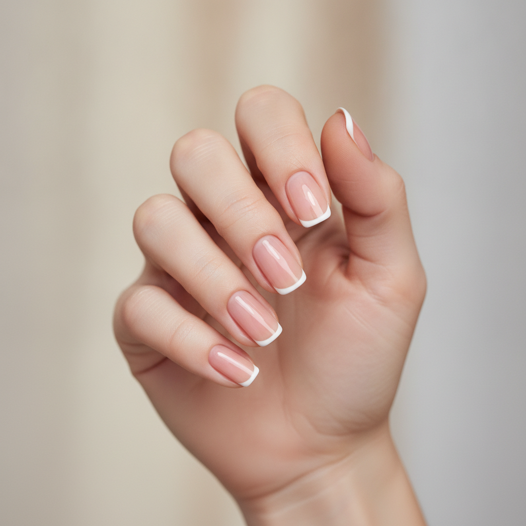 Soft nude micro French tips