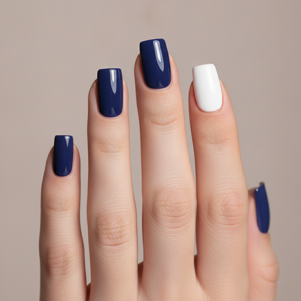 Navy base with white accent nail