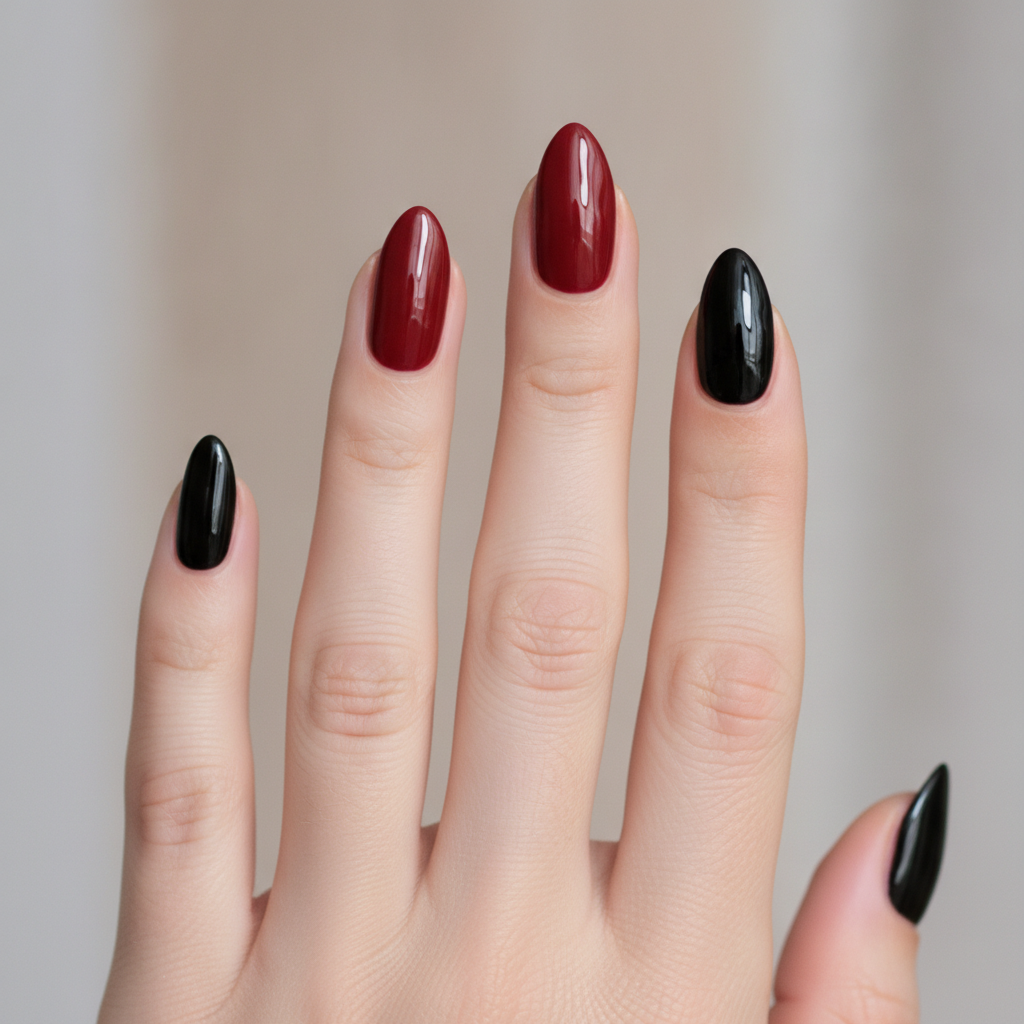 Blood red with black accents