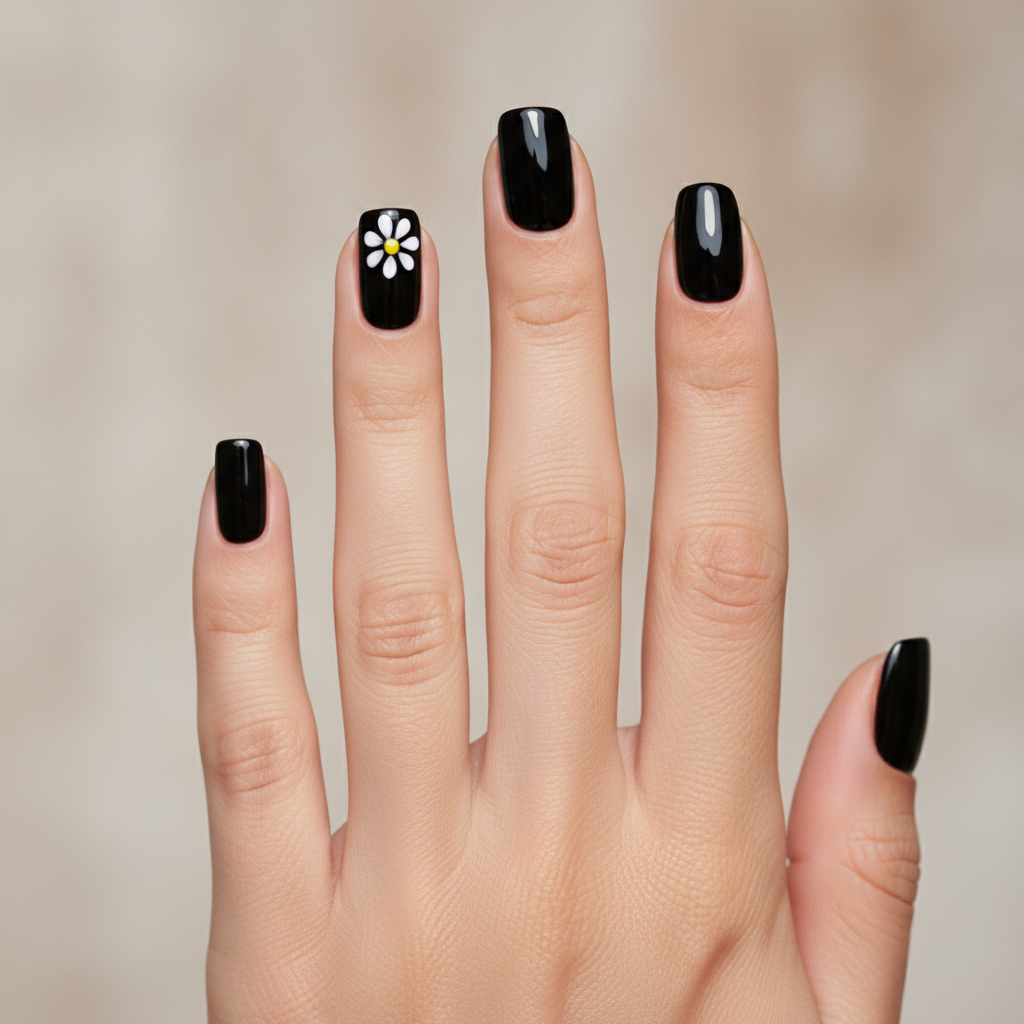 Black with tiny daisy accents