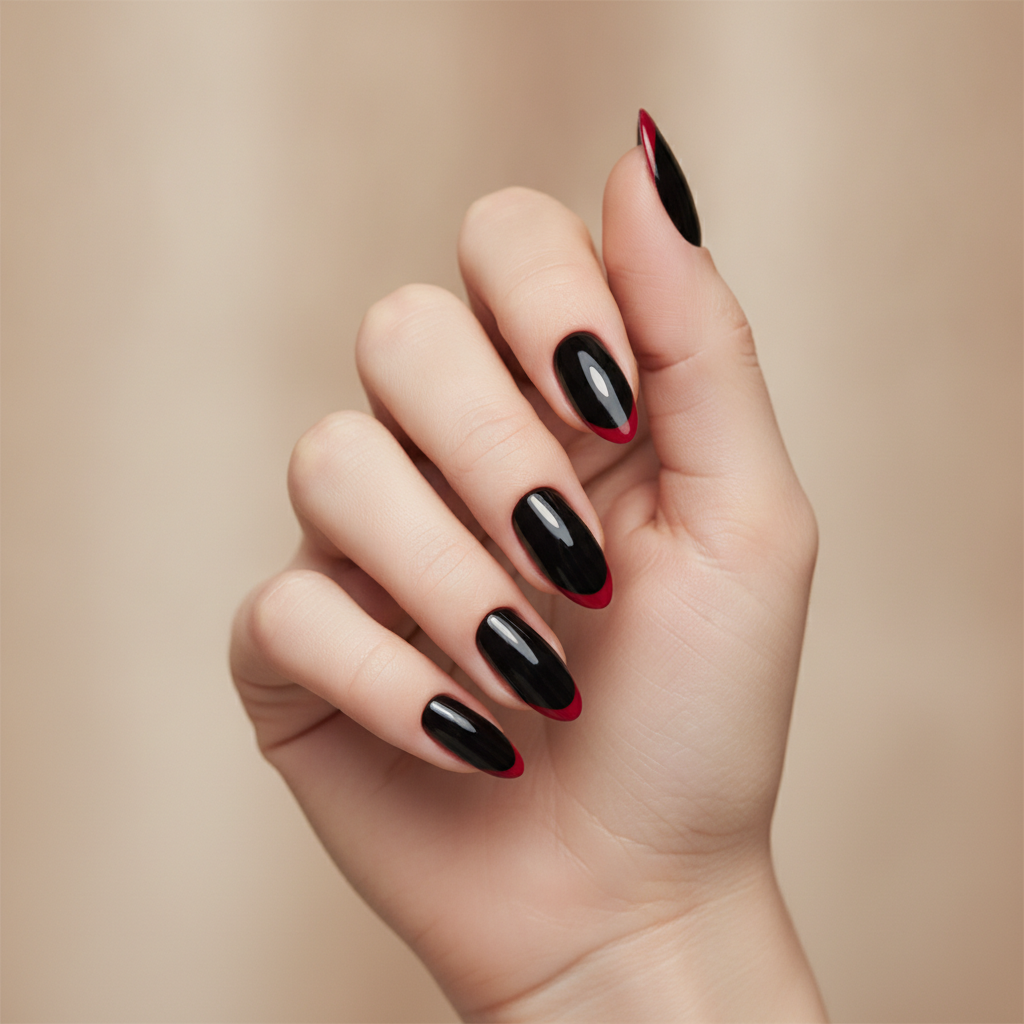 Black with blood-red French tips