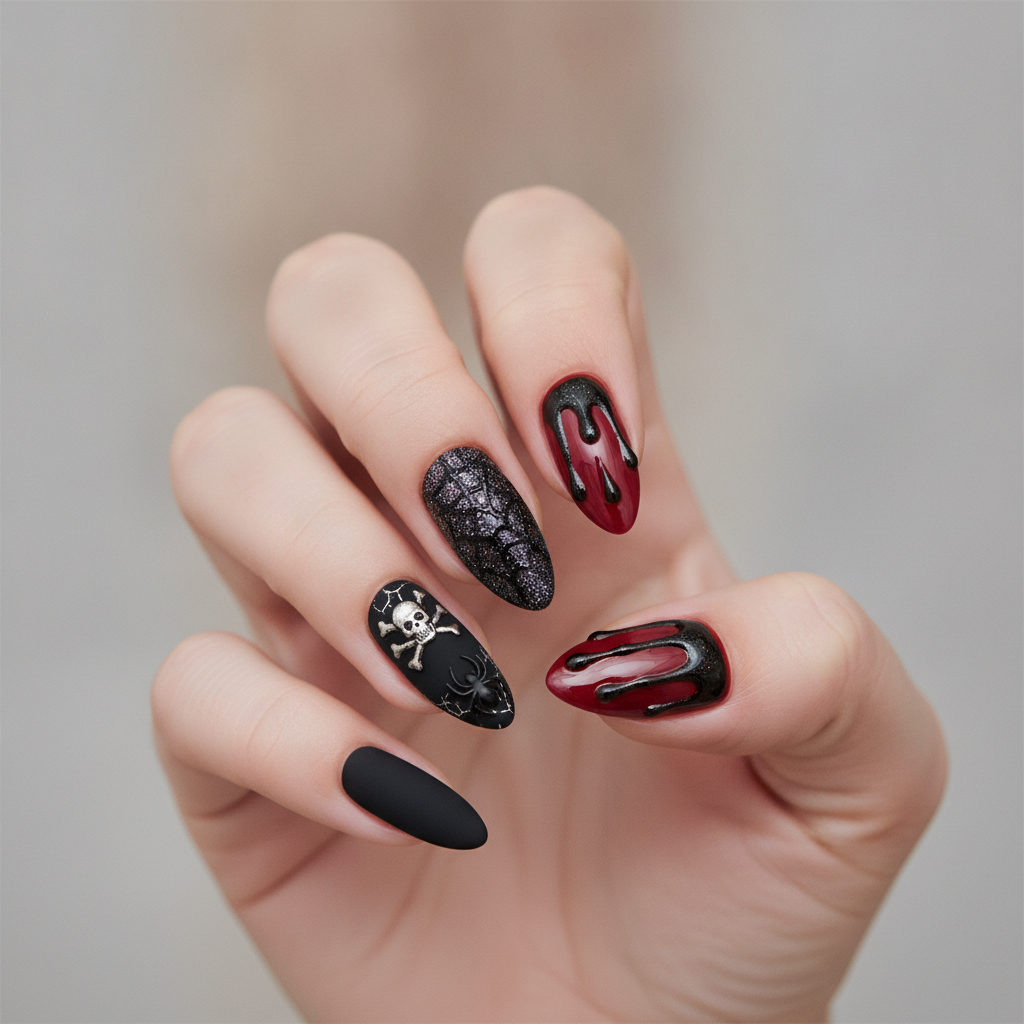 Matte black with glossy red accents