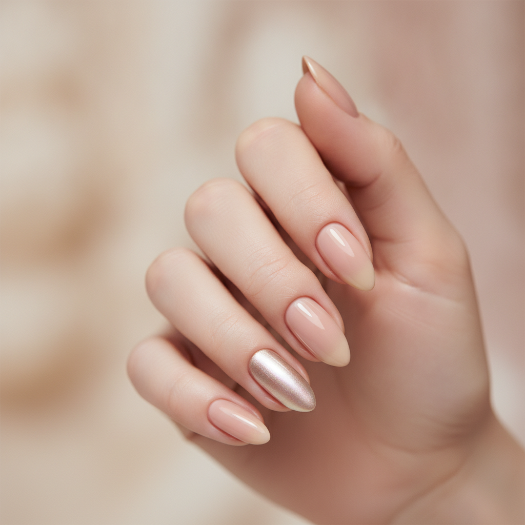 Sheer nude with soft chrome accent