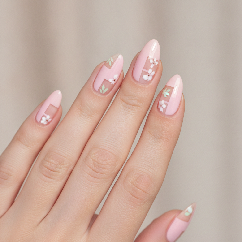 Negative-space pastel with floral accents