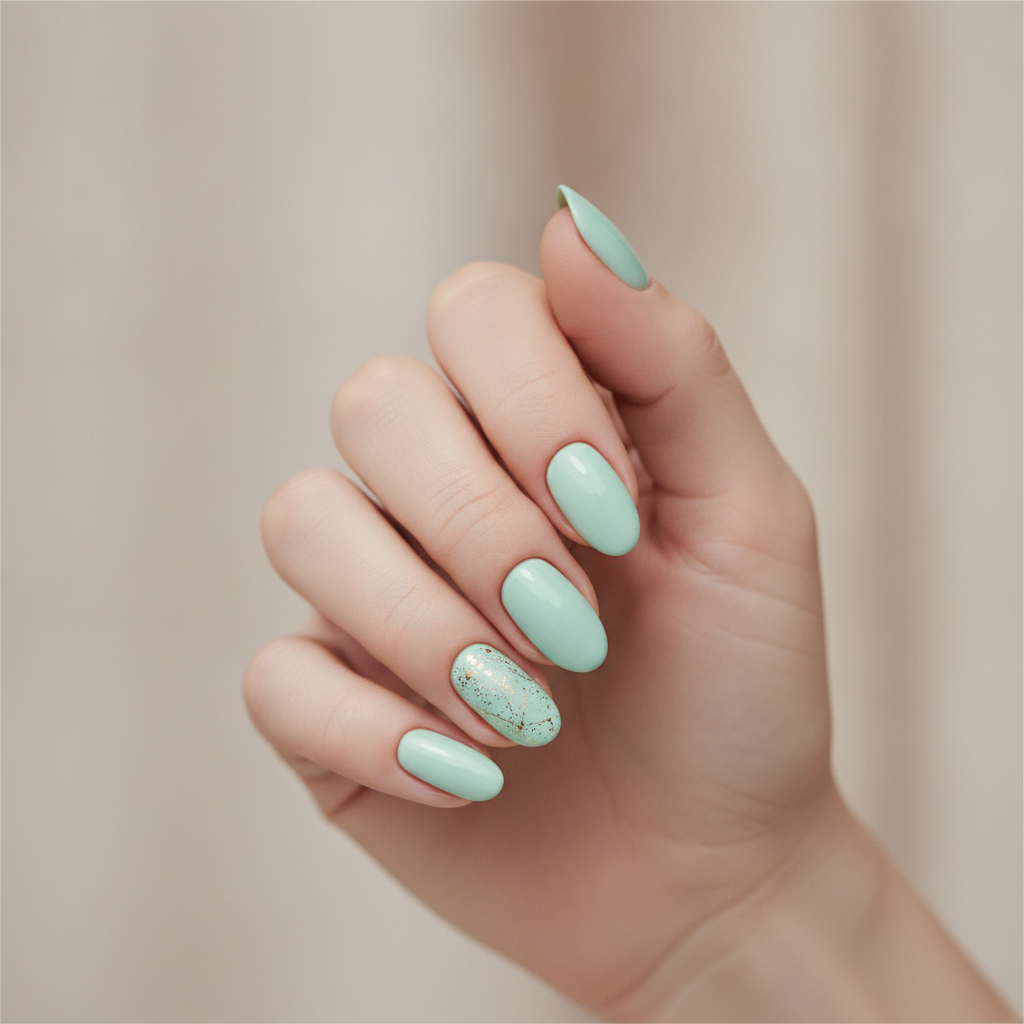 Mint with tiny gold dot accents