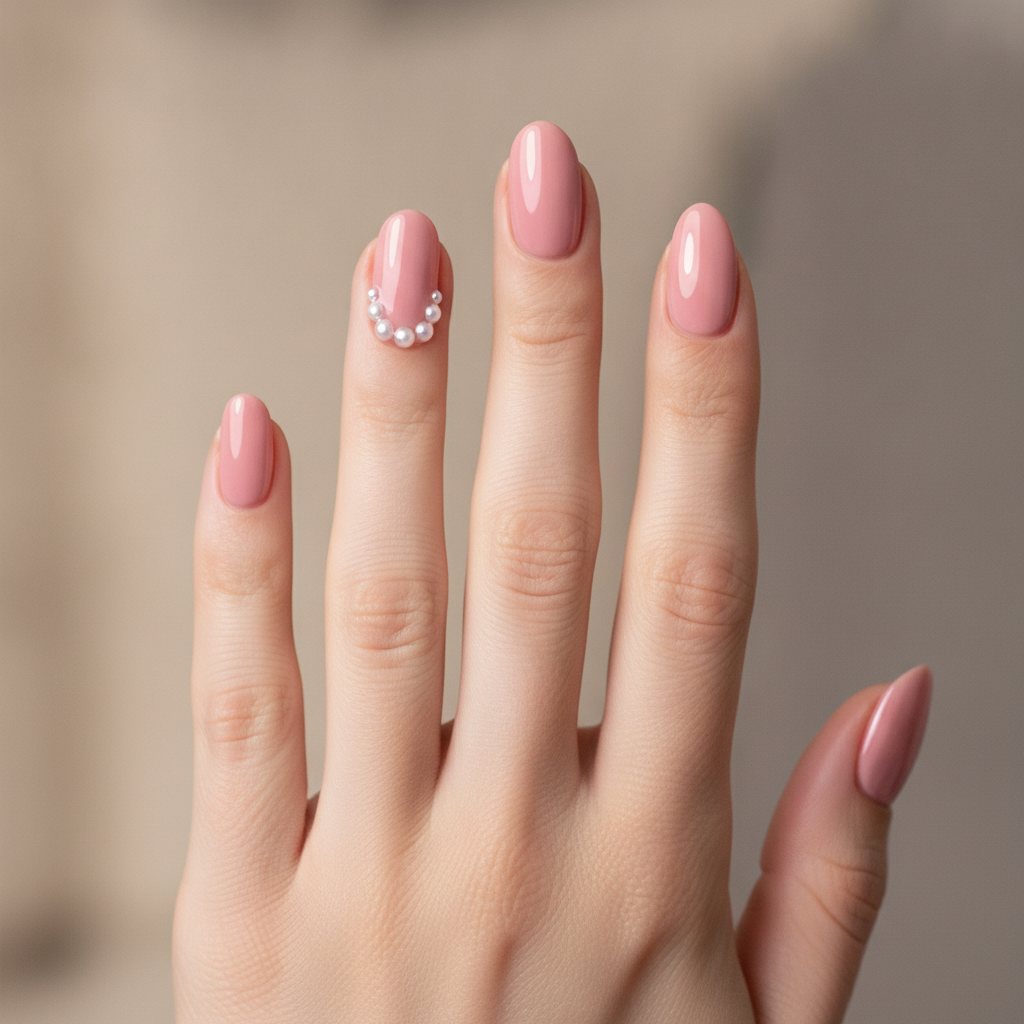 Pastel pink with pearl accents