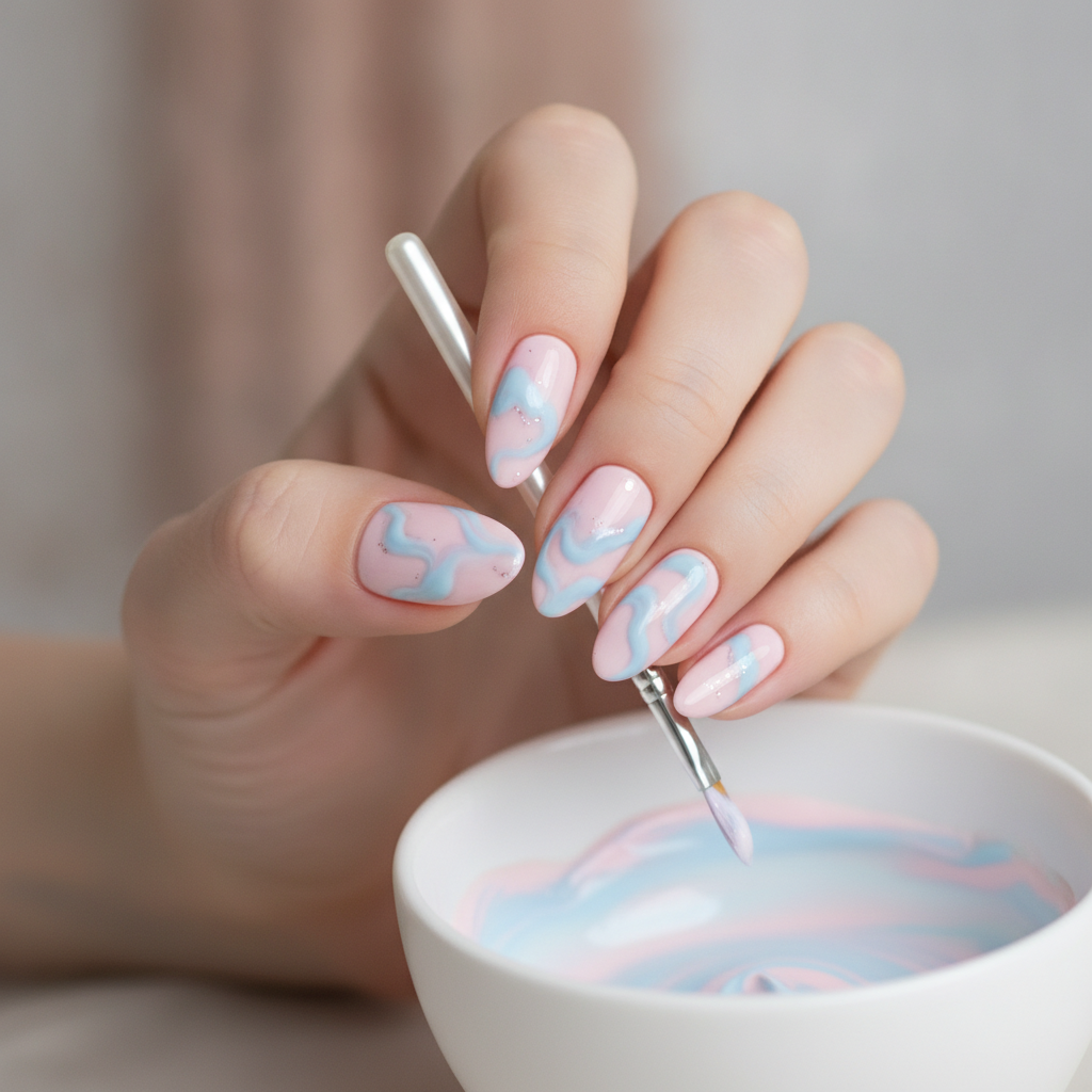 Soft pink and baby blue split accents