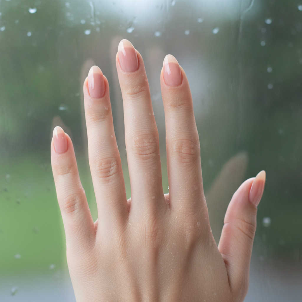 Sheer rainy-day nude