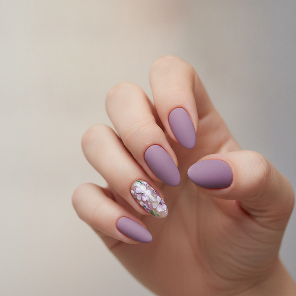 Matte pastel with glossy floral accents