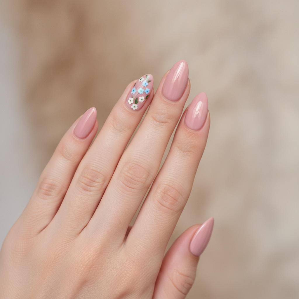 Blush pink with floral accents