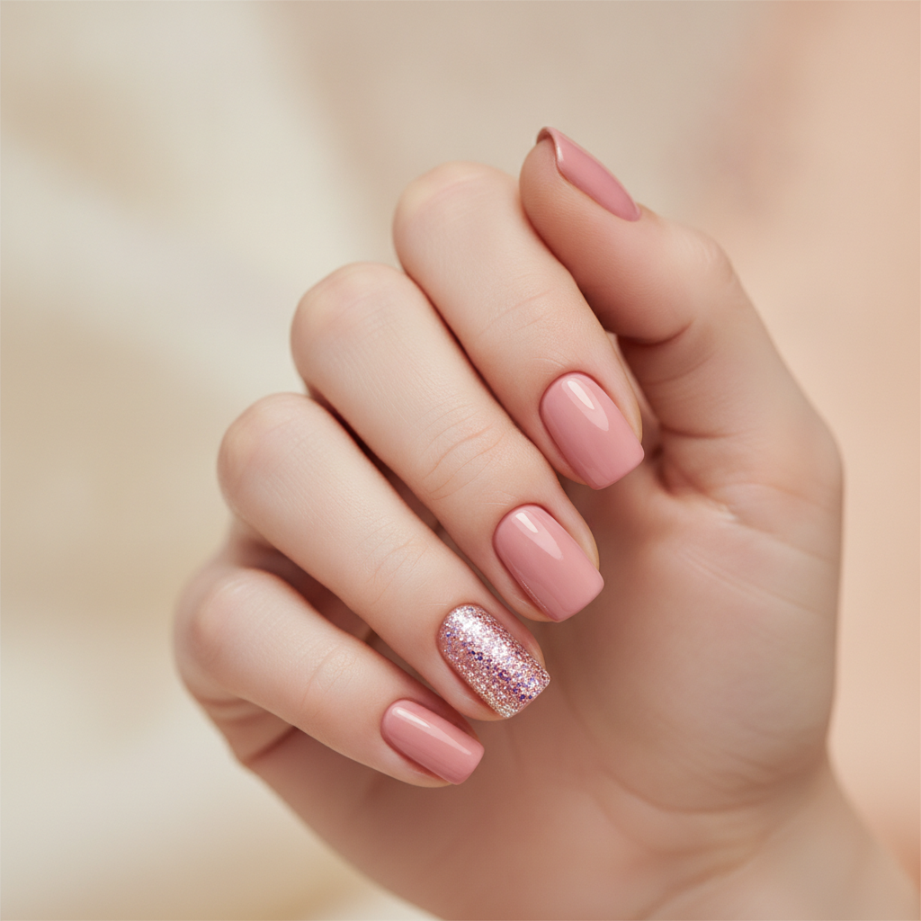 Blush with soft glitter tip accents