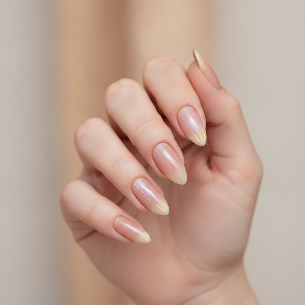 Sheer nude with holographic flash