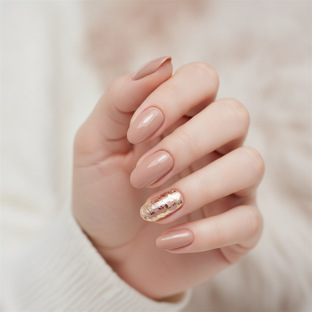 Nude with rose-gold foil accents