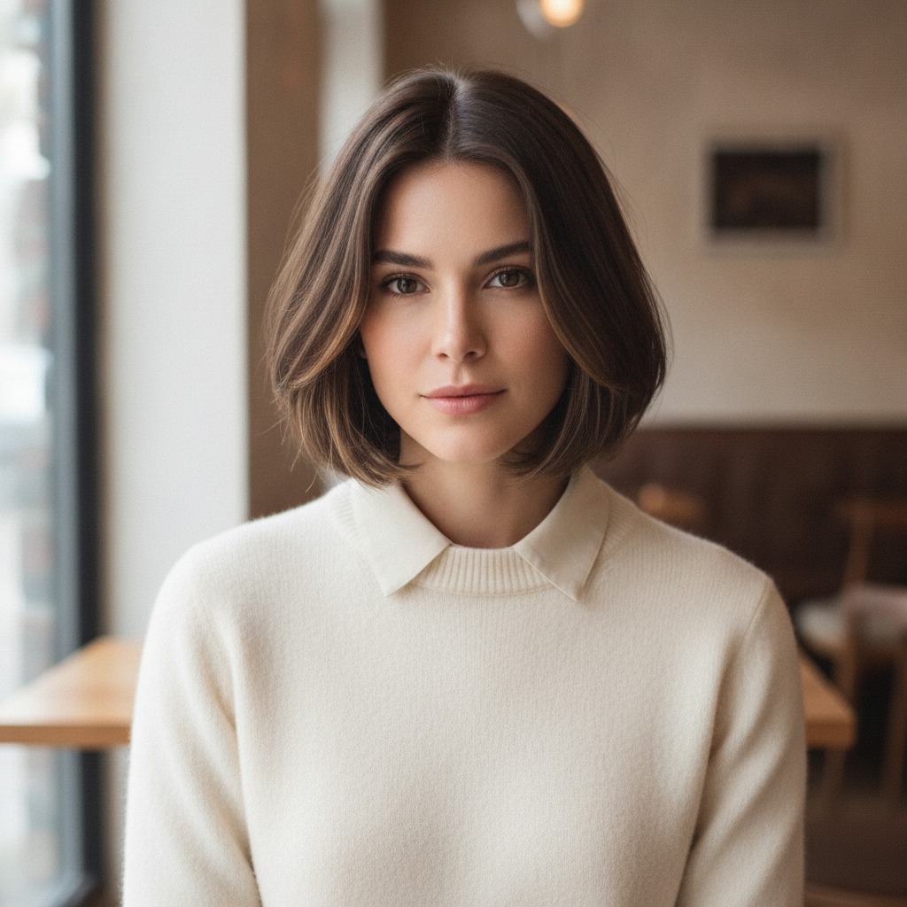 Money-piece brunette bob