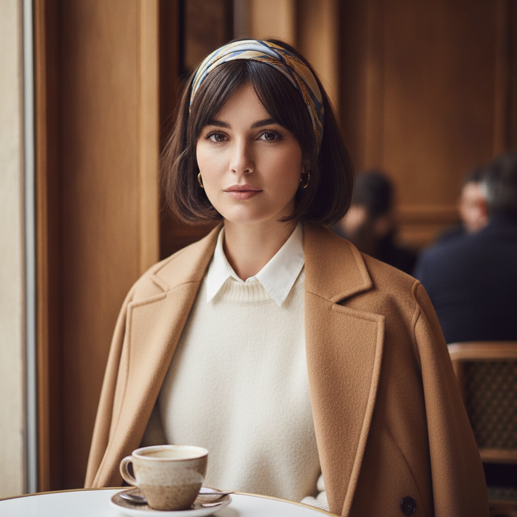 Skinny silk scarf + bob