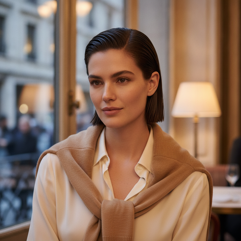 Wet-look quiet-luxury bob