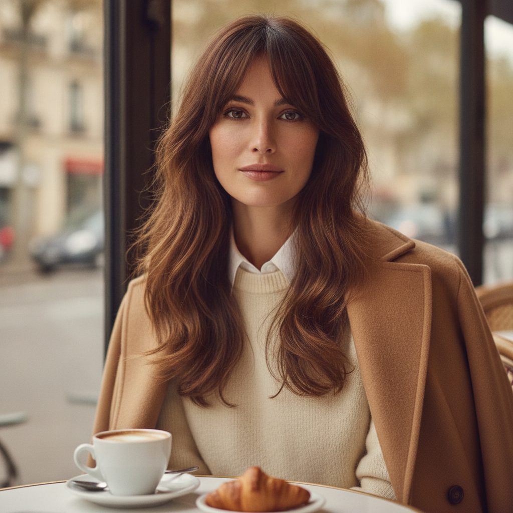Curtain bangs on long hair