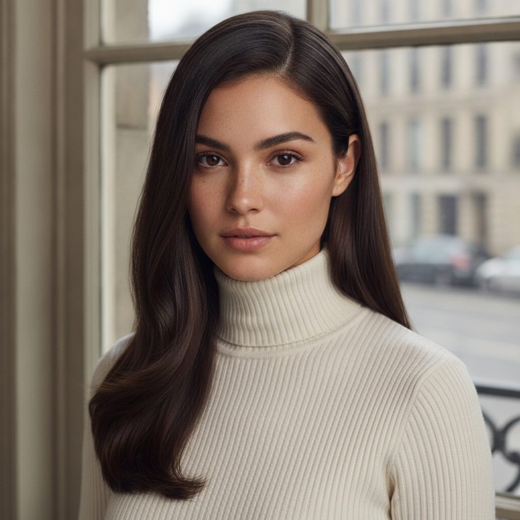 Deep side-part sleek hair