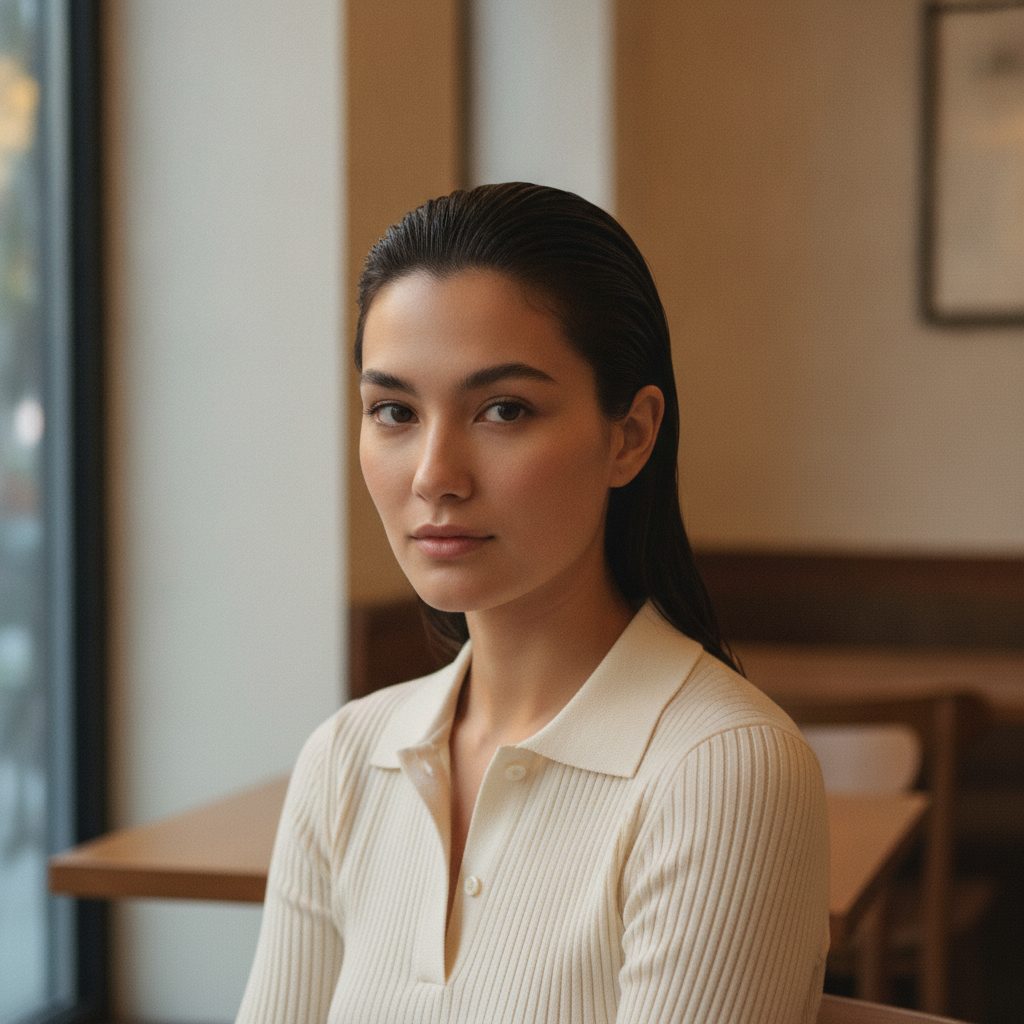 Wet-look sleek hair