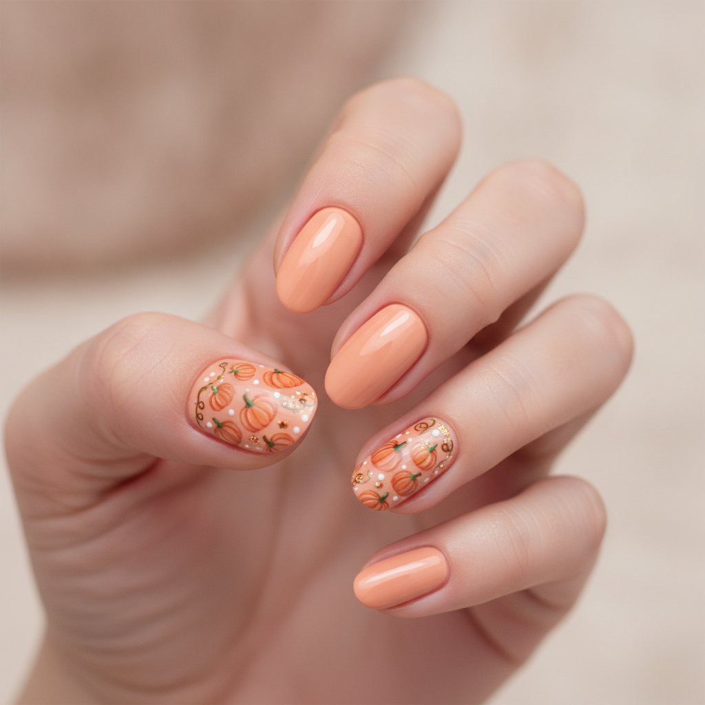 Soft orange with mini pumpkins on accents
