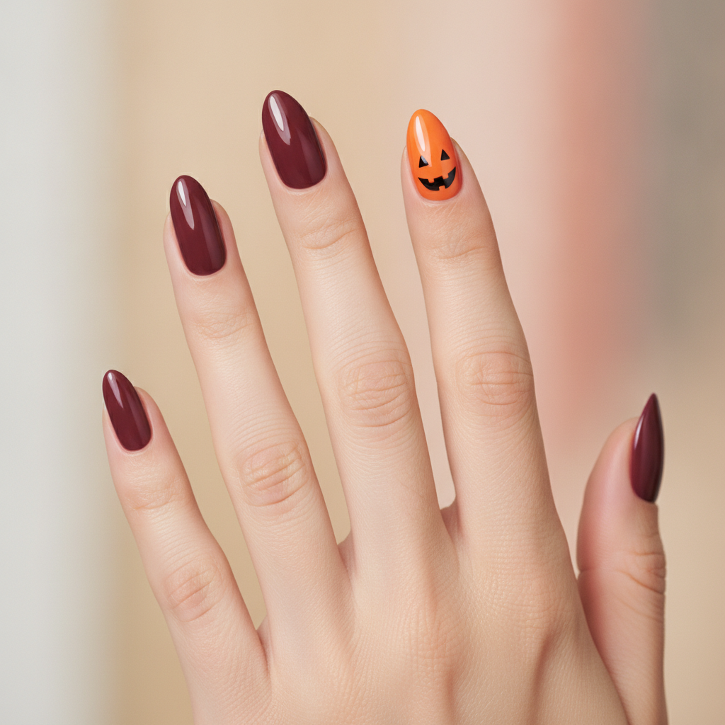 Burgundy with cute pumpkin face accent