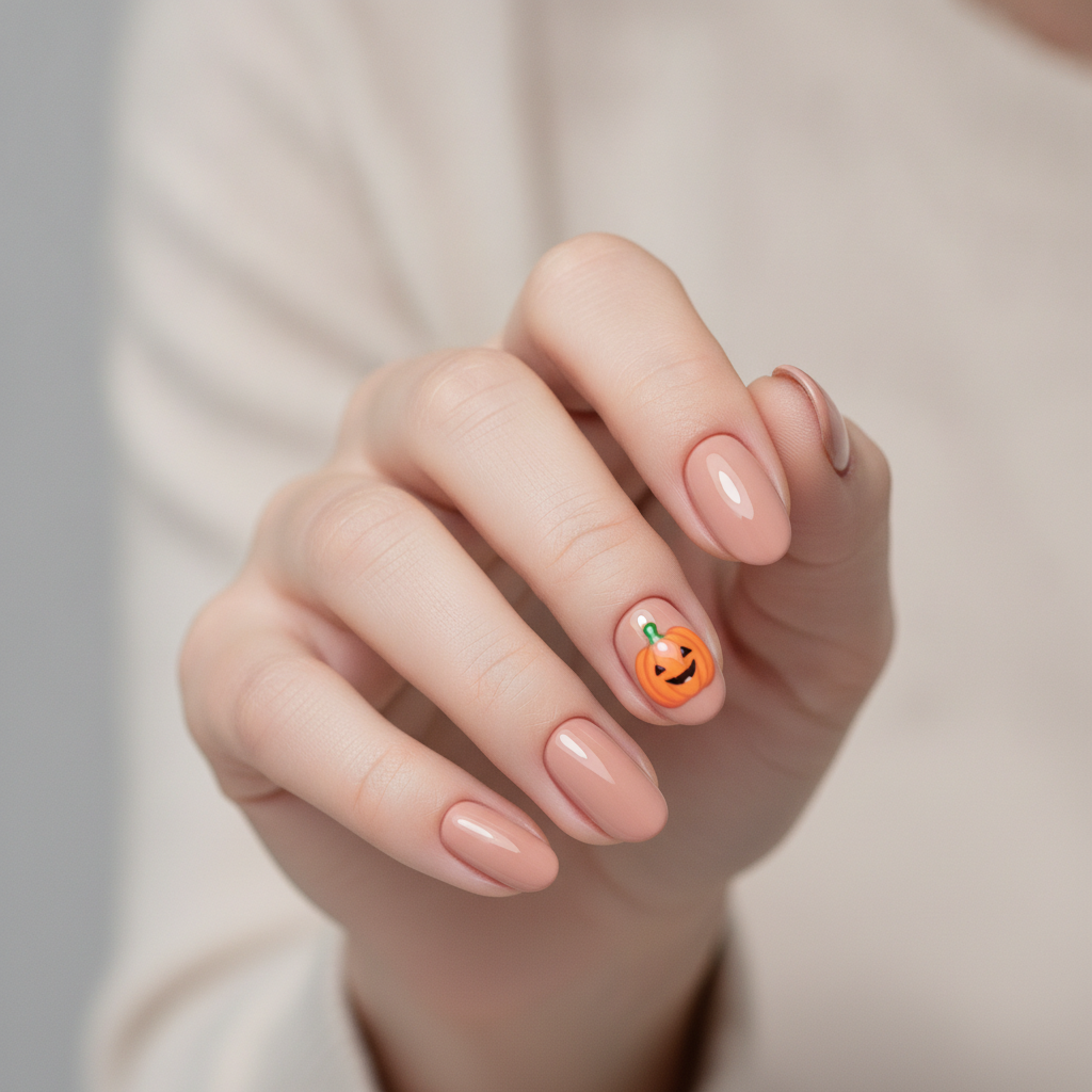 Nude with cute smiley pumpkin accent