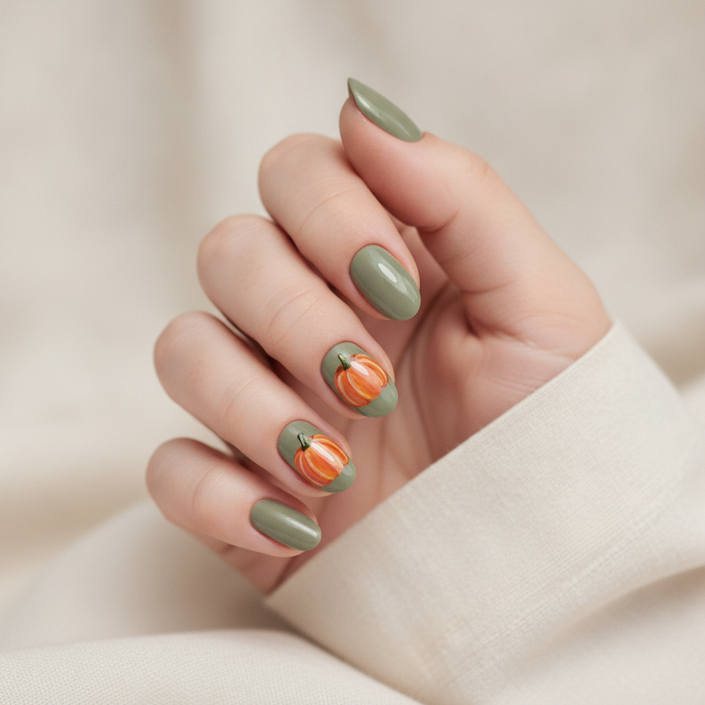 Olive field with painted pumpkin accents