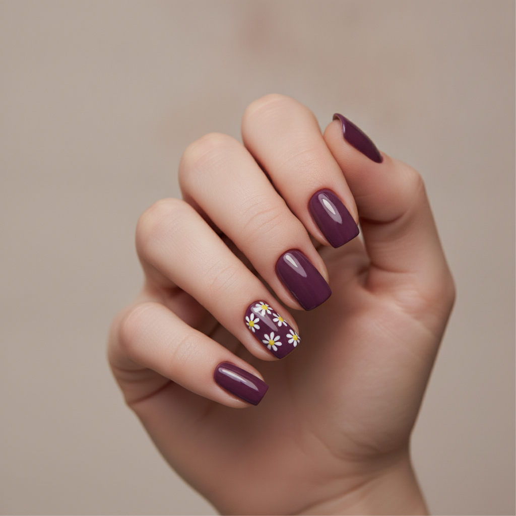 Plum base with daisy accents