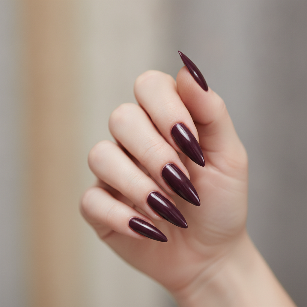 Long plum stiletto gloss