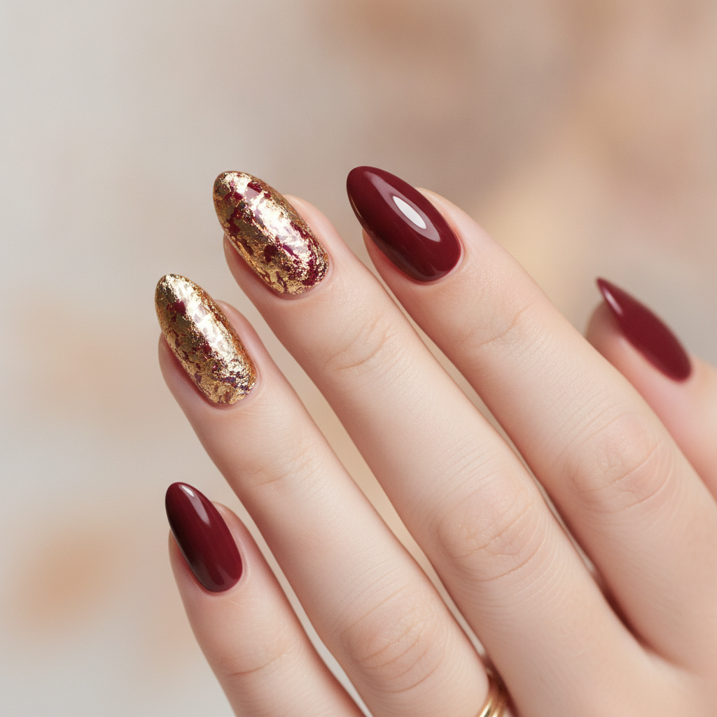 Burgundy with gold accents
