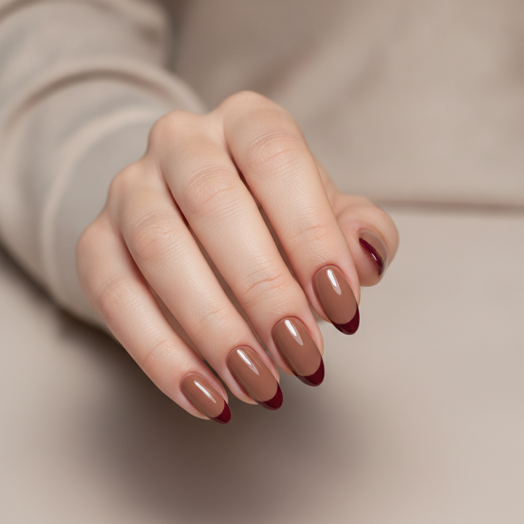 Mocha with burgundy French tips
