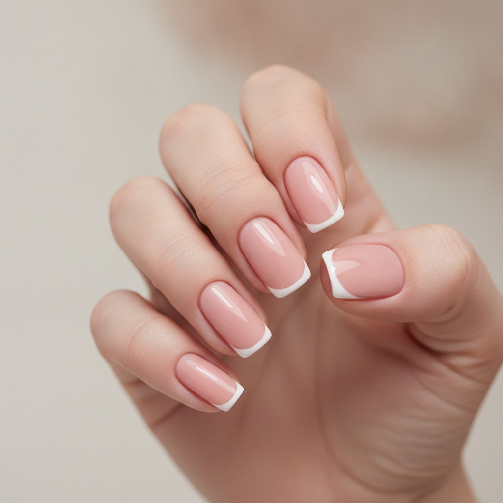 Nude with micro French tips