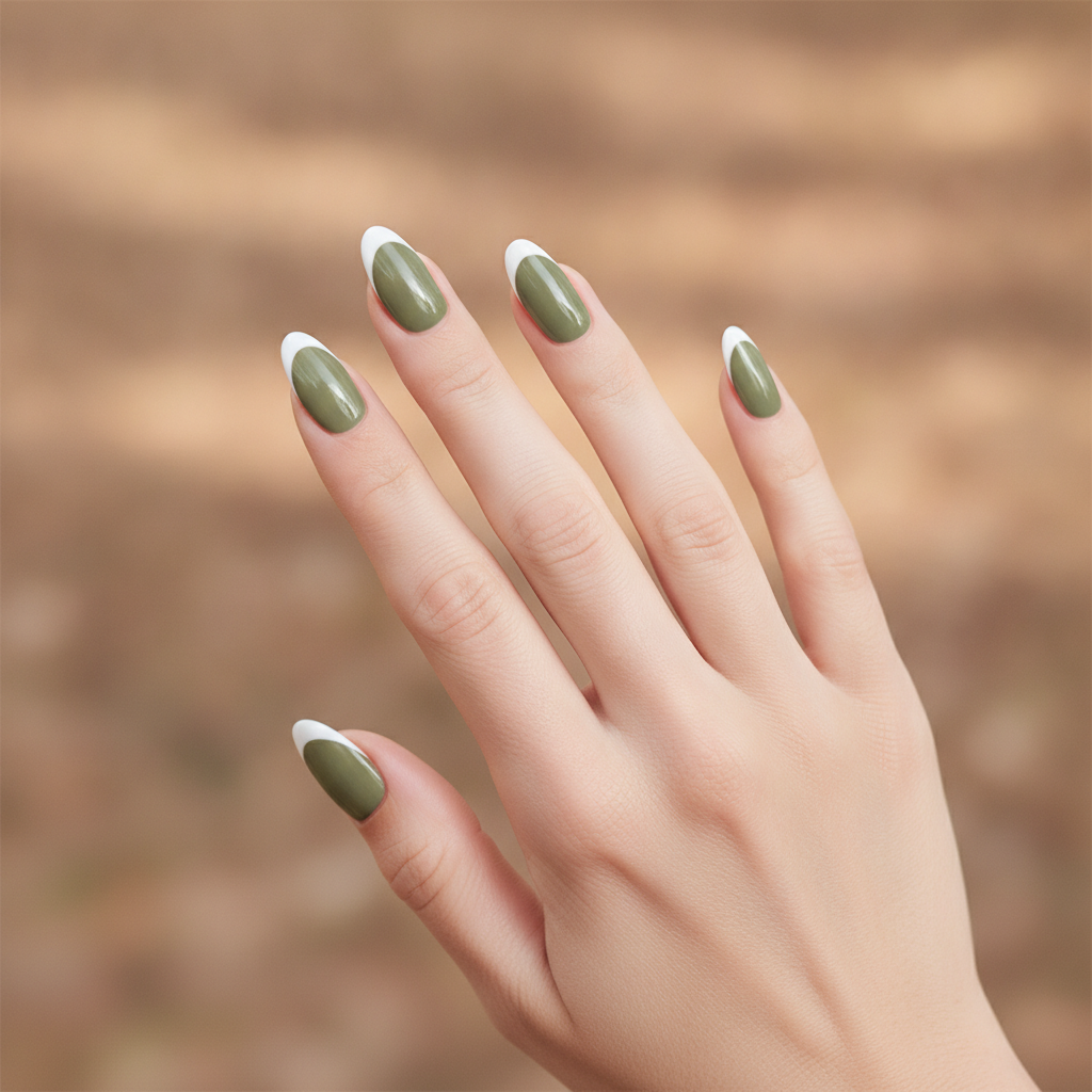Olive with white French tips