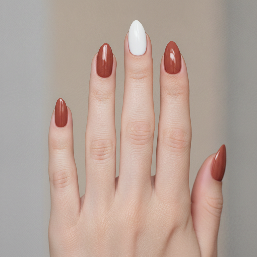 Early rust with white accent nails