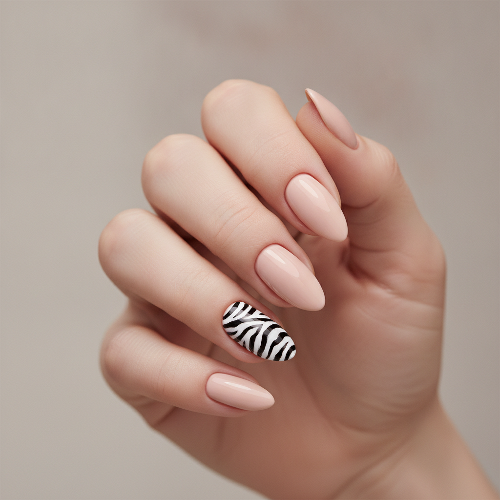 Nude with zebra stripe accent
