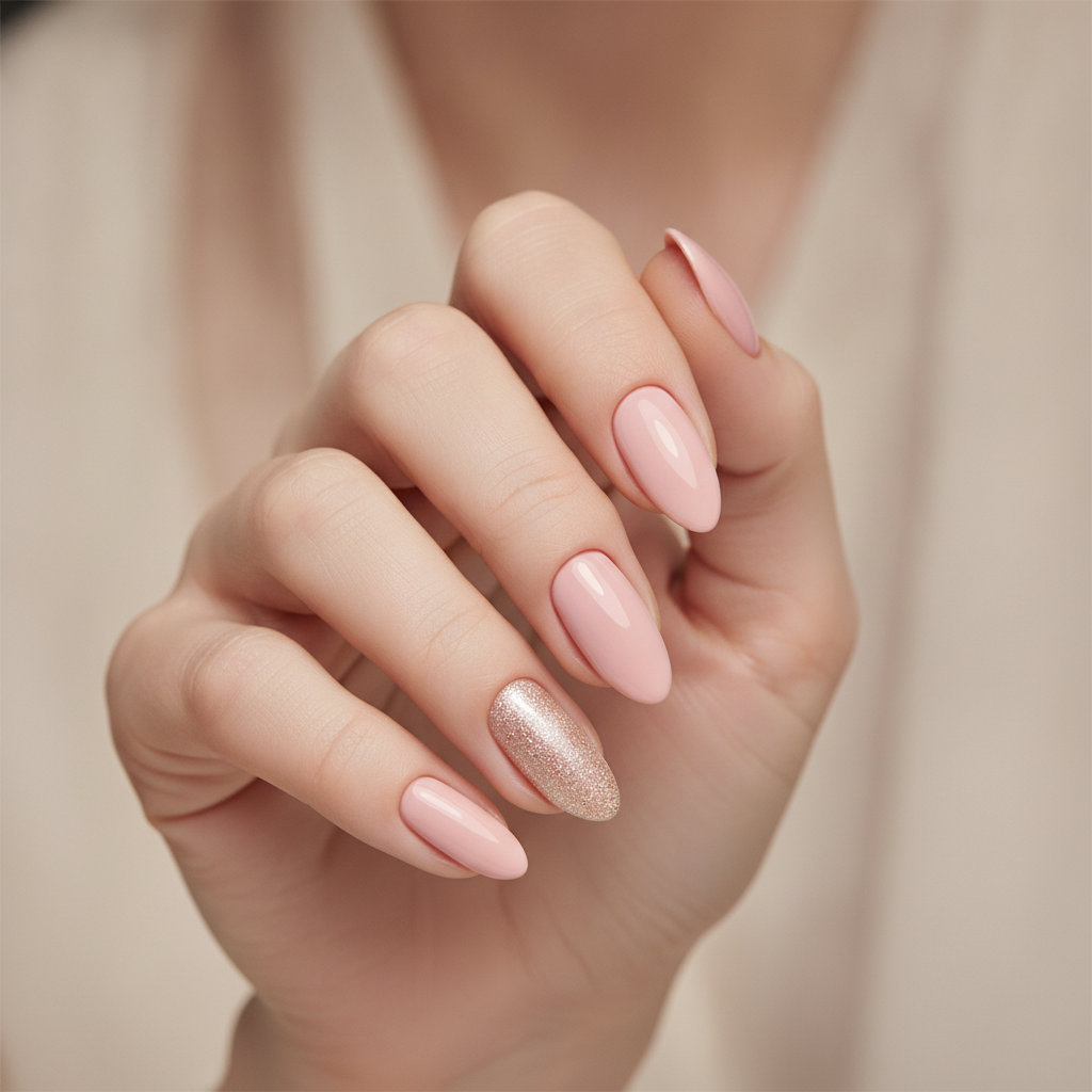 Soft pink with one beige accent