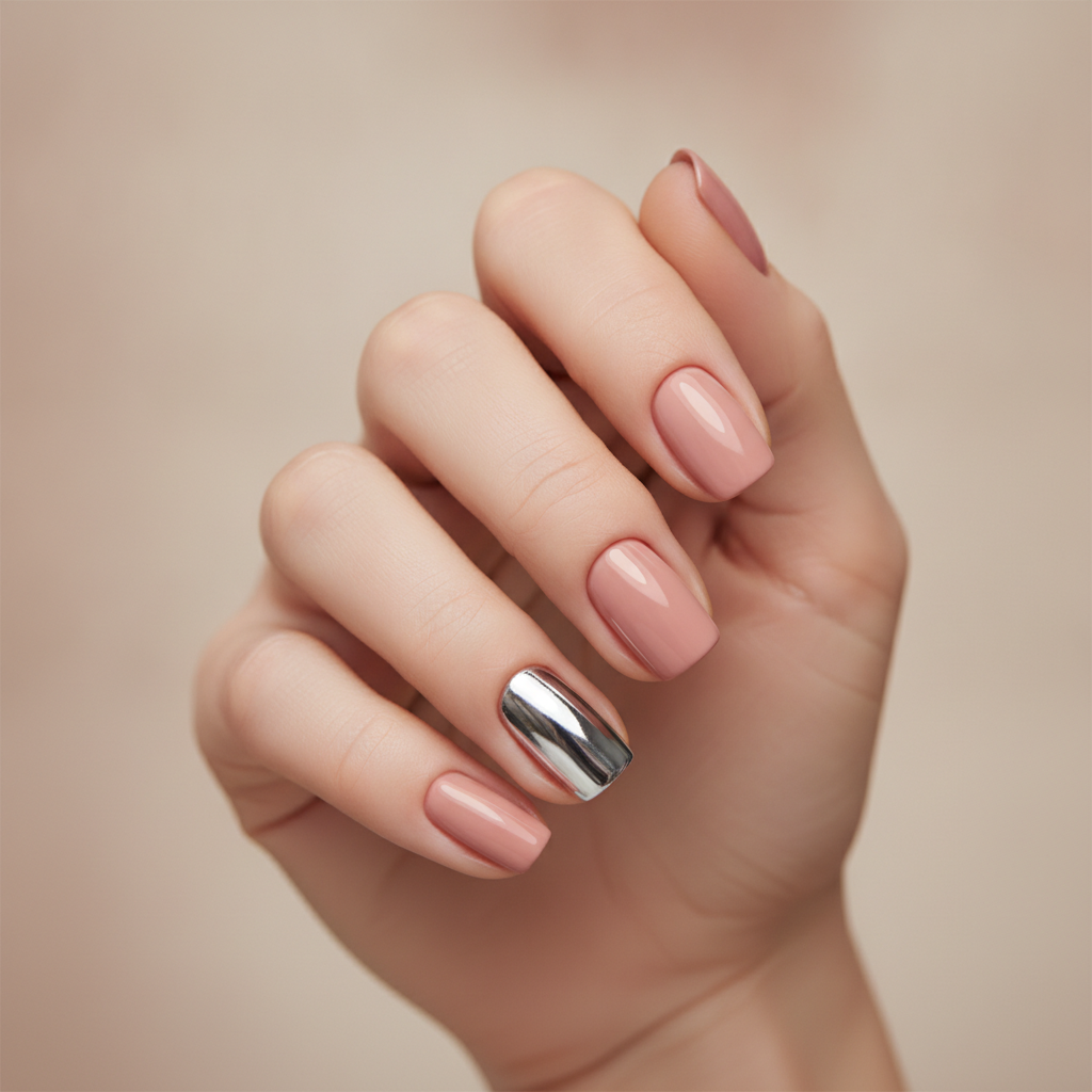 Nude set with one chrome accent