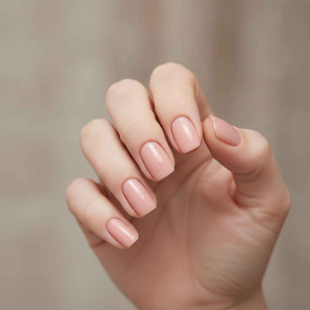 Sheer nude glossy manicure