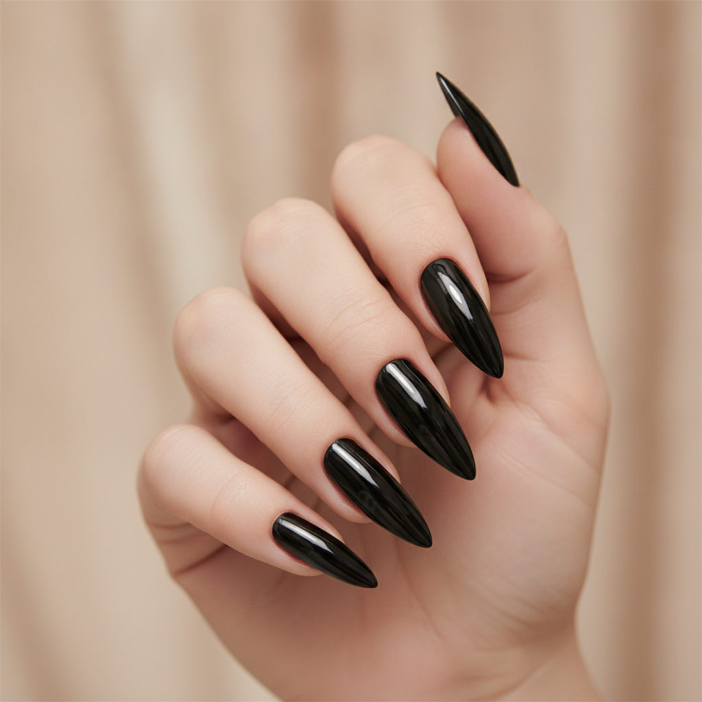Long black chrome stilettos