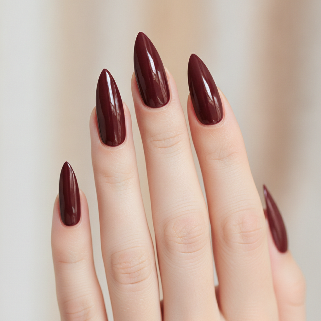 Long burgundy stiletto gloss