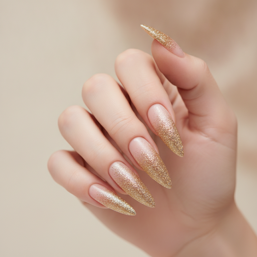 Long champagne glitter ombré stilettos