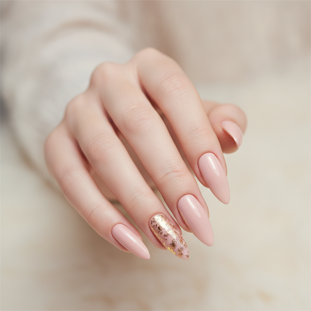 Long nude stilettos with gold foil