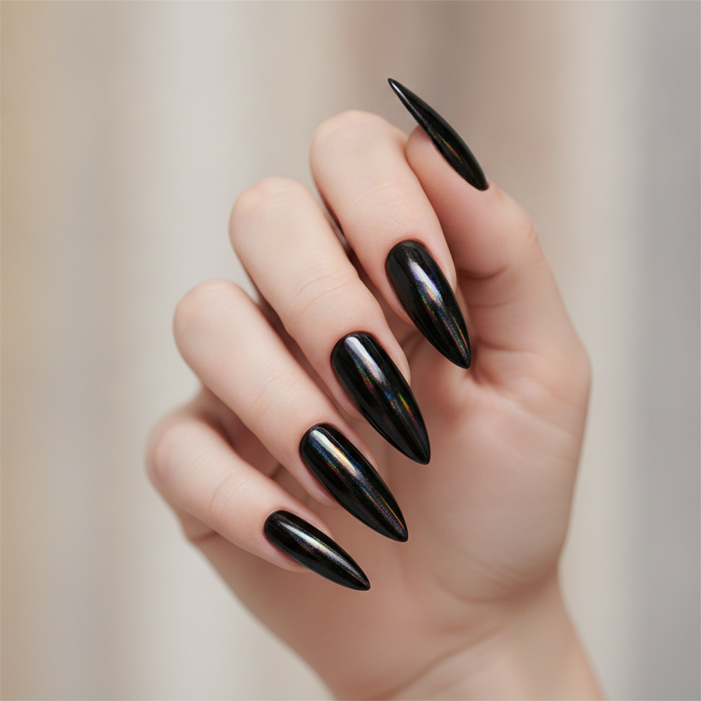 Long black stilettos with holo flash