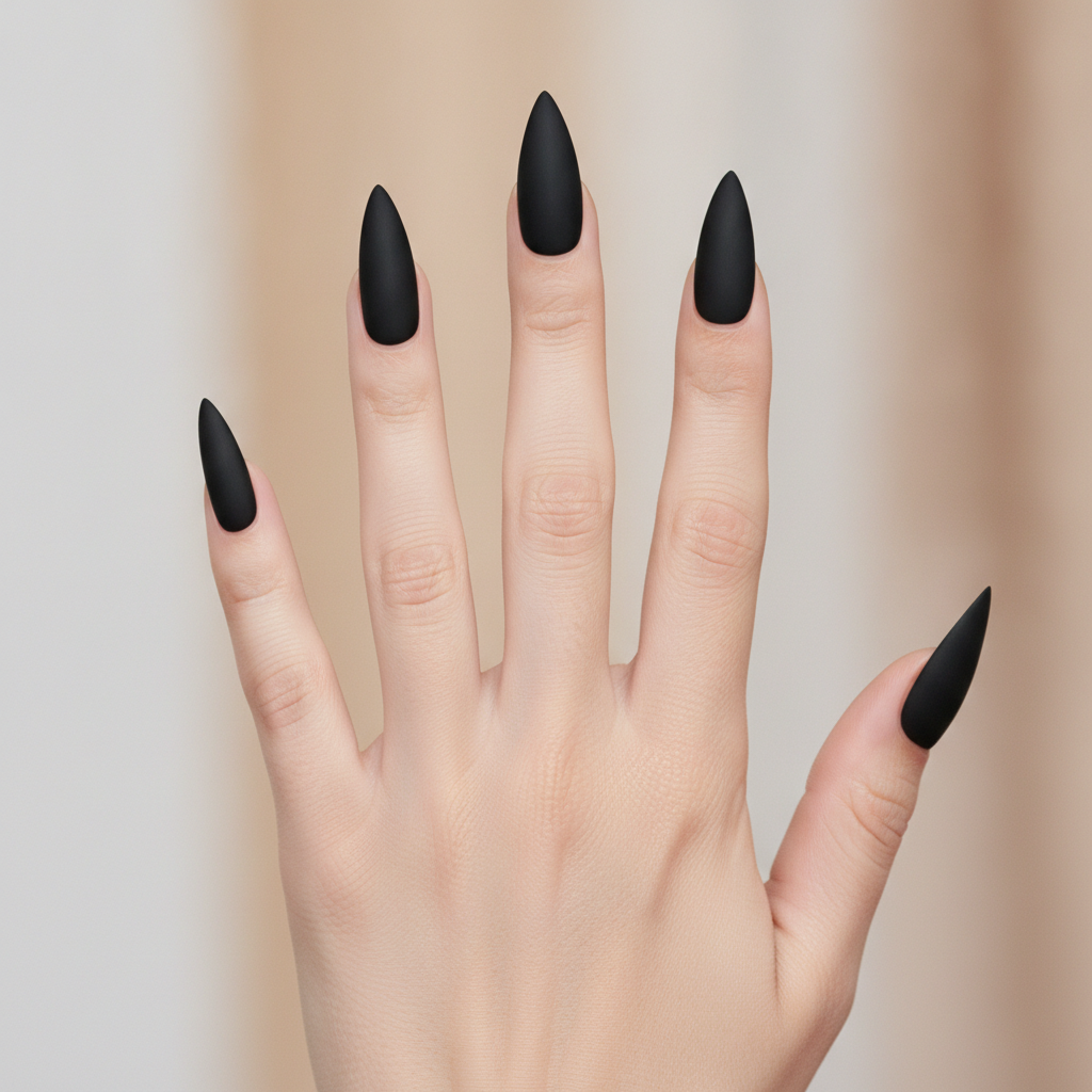 Long matte black stilettos