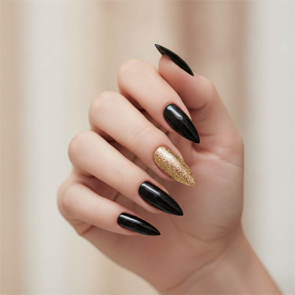 Long black stilettos with one gold accent