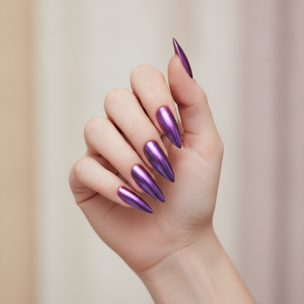 Long purple chrome stilettos