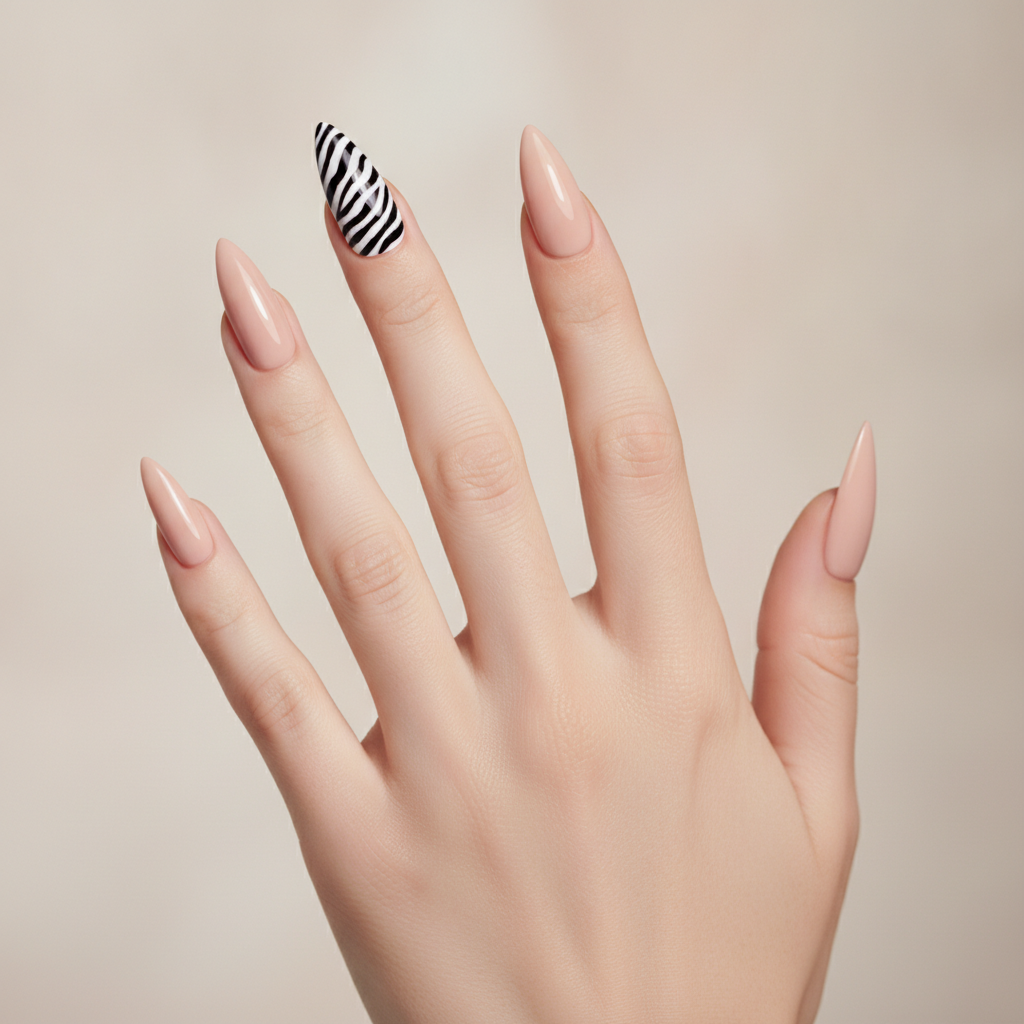 Long nude stilettos with zebra accent