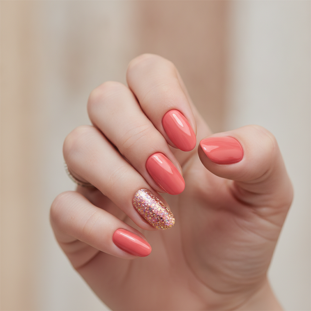 Coral with glitter tip accents